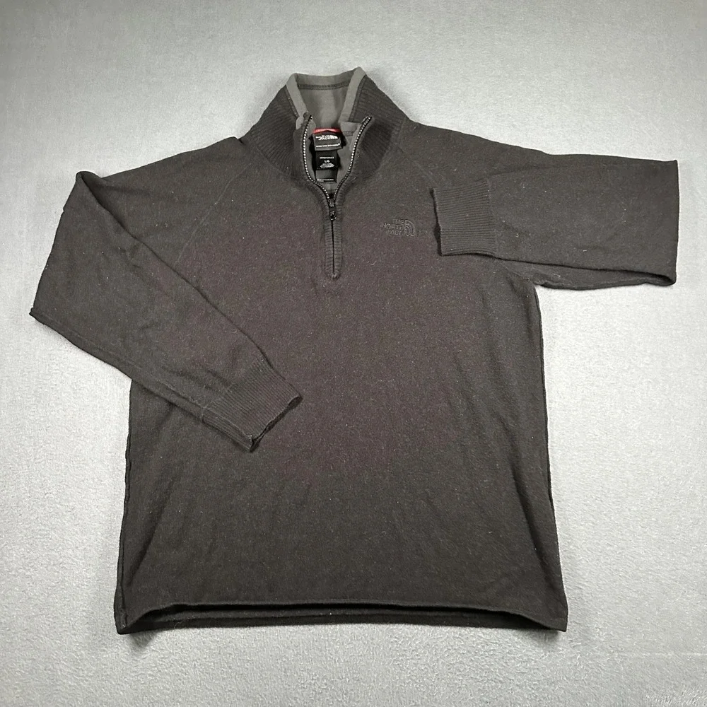 The North Face Sweater Mens Large Gray Cotton Wool 1/4 Zip Mock Neck Pullover